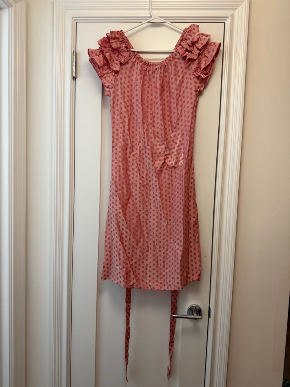 Women’s Pink Polka Dot Ruffle-Sleeve Dress